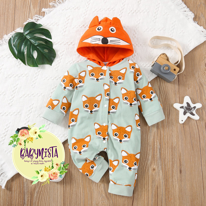 Hooded Fox print overall jumpsuit - Babynista